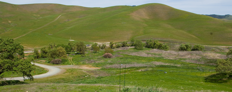 Ranch from the hill Photograph of the ranch building location.