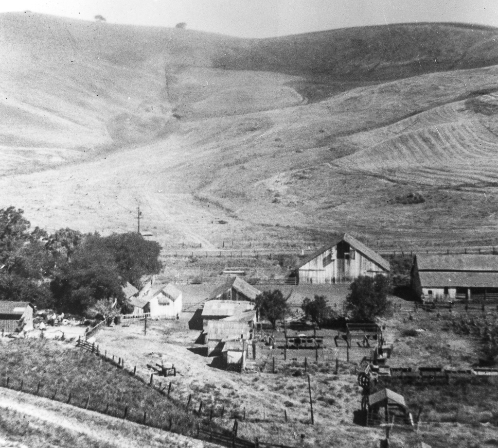 Ranch from the hill Photograph of the ranch building location.